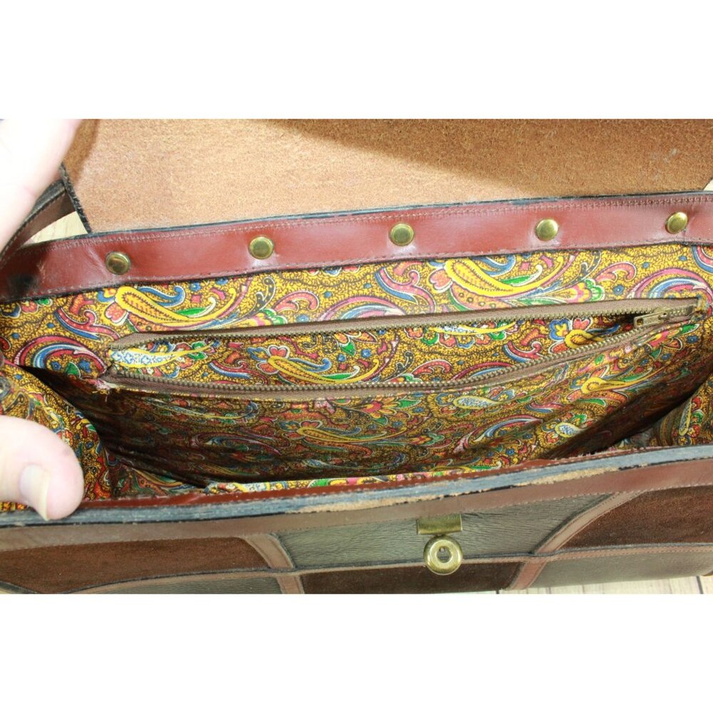Vintage Patchwork Multi Brown Leather Suede Satch… - image 7